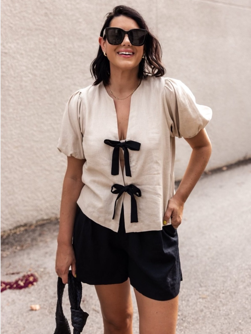 Zara Linen Tied with a bow top blouse